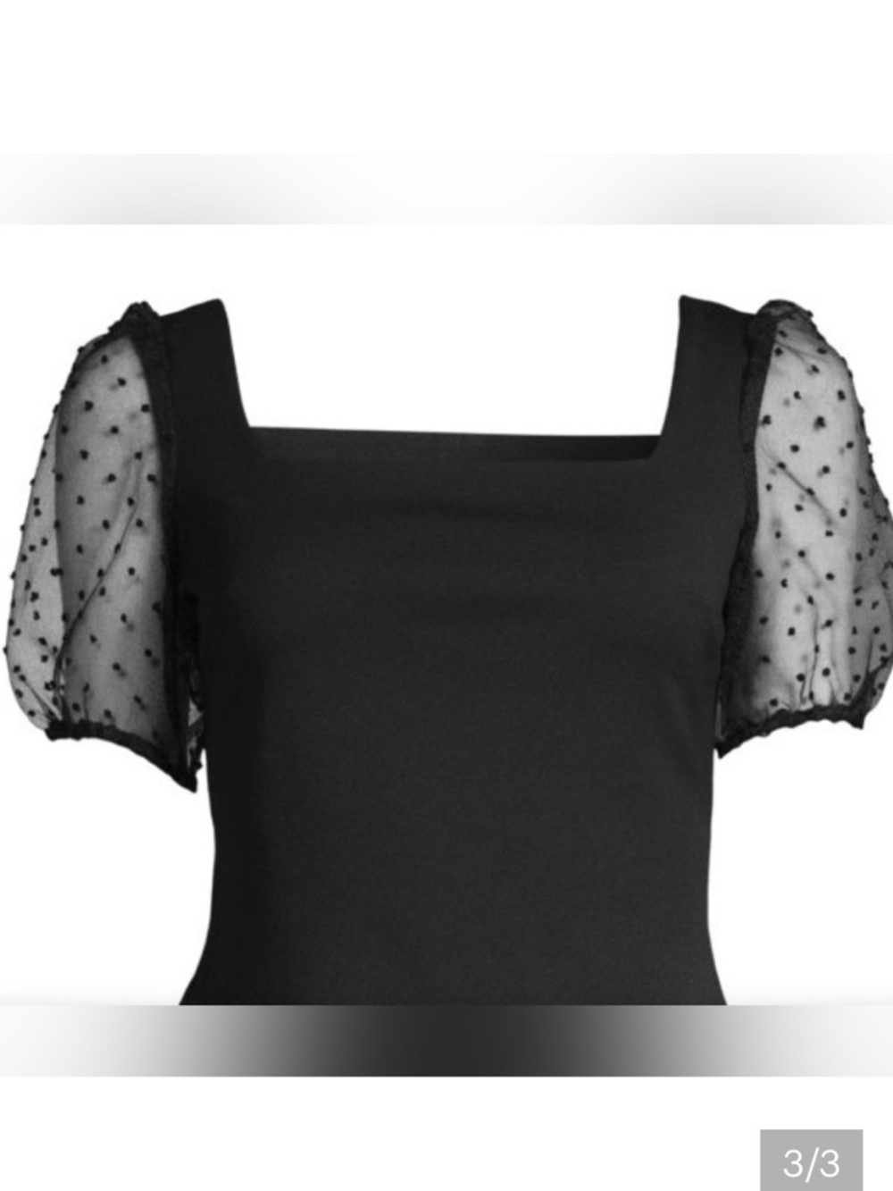 BCBGeneration Black Square Neck Crop Top with Dotted Puff Sleeves